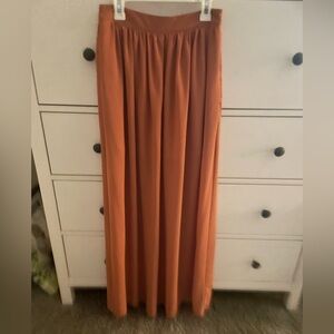 Forever 21 Orange Pleated A-line Maxi Skirt